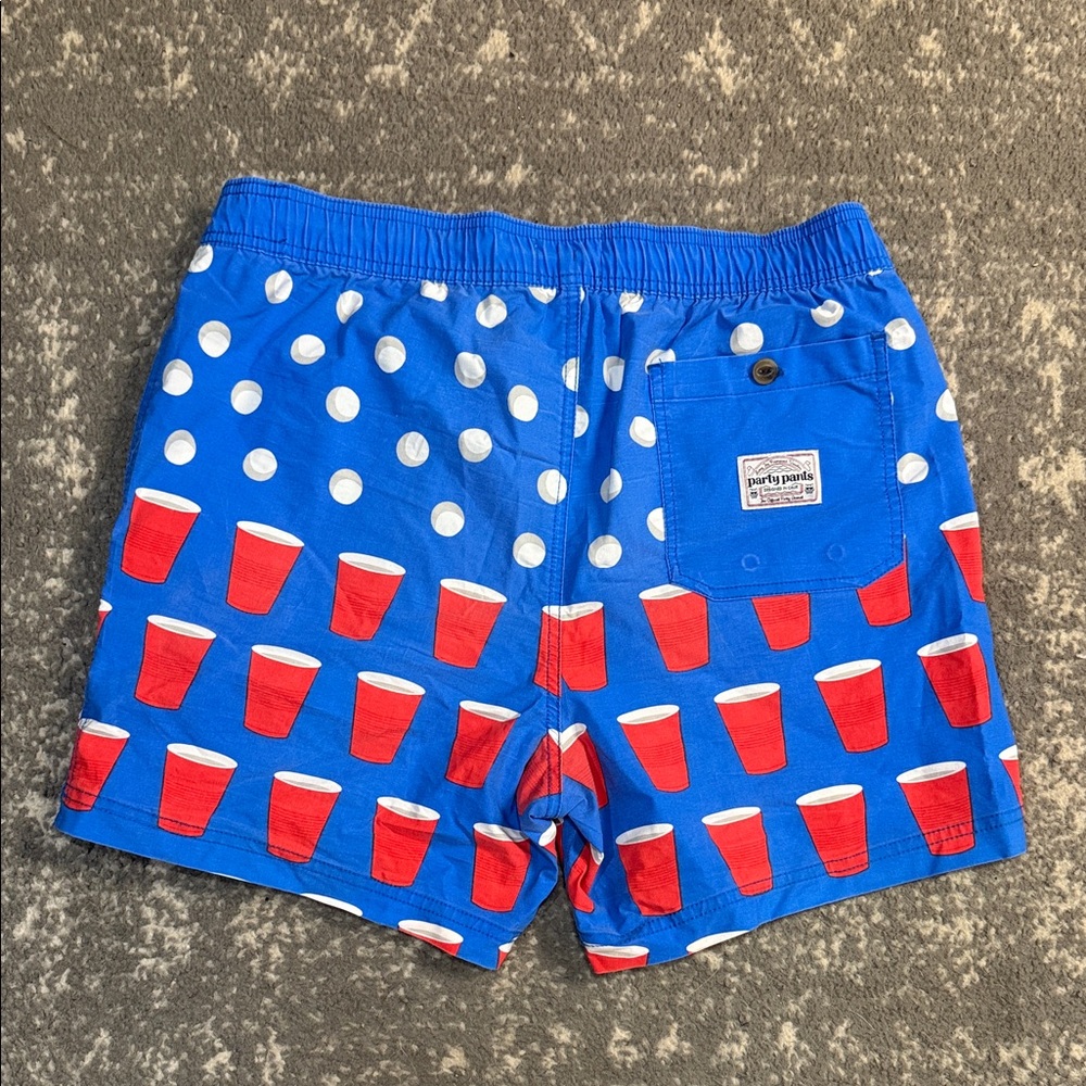 Blue Party Swim Shorts with Red Cup Print - Picture 2 of 3